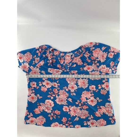 Studio B Bobeau Plus Size Turquoise Blue‎ Floral Peasant Flutter Sleeve Top 3x - Picture 7 of 8